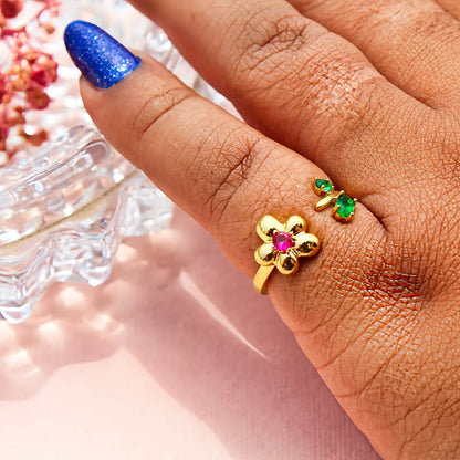 Anti-Tarnish Gold Plated Adjustable Vintage Green Tulip Flower Ring