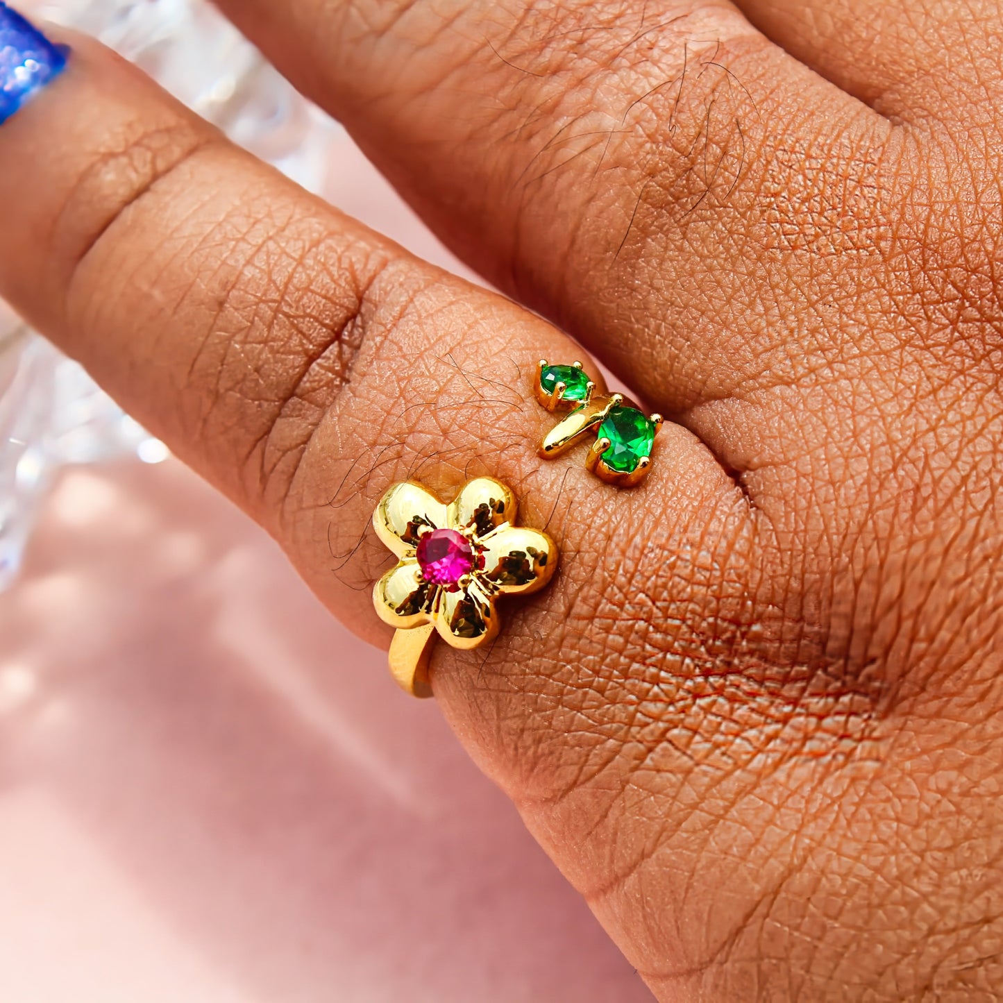 Anti-Tarnish Gold Plated Adjustable Vintage Green Tulip Flower Ring