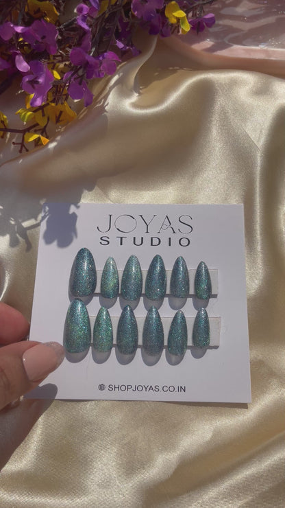 Glittery Blue Press On Nails